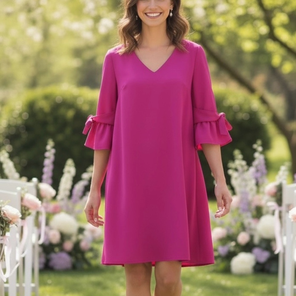 TCEC NEW magenta bow sleeve shift dress size M